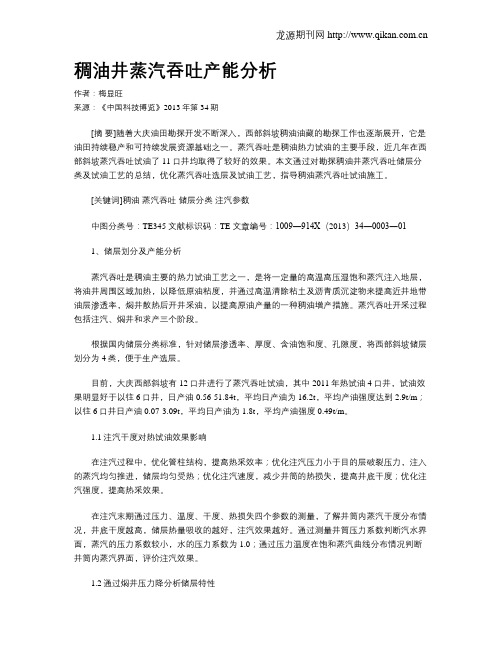 稠油井蒸汽吞吐产能分析