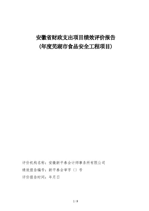 安徽省财政支出项目绩效评价报告