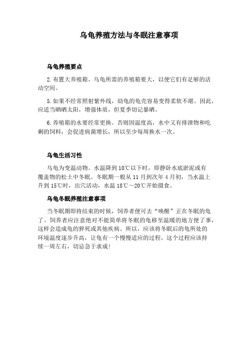 乌龟养殖方法与冬眠注意事项