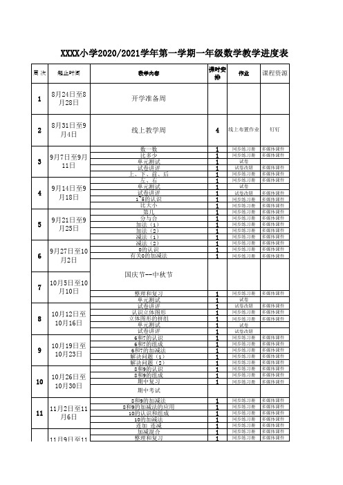 一年级教学进度表