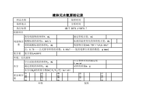 液体无水氨原始记录