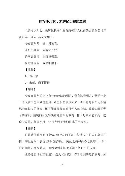 遥怜小儿女,未解忆长安的意思