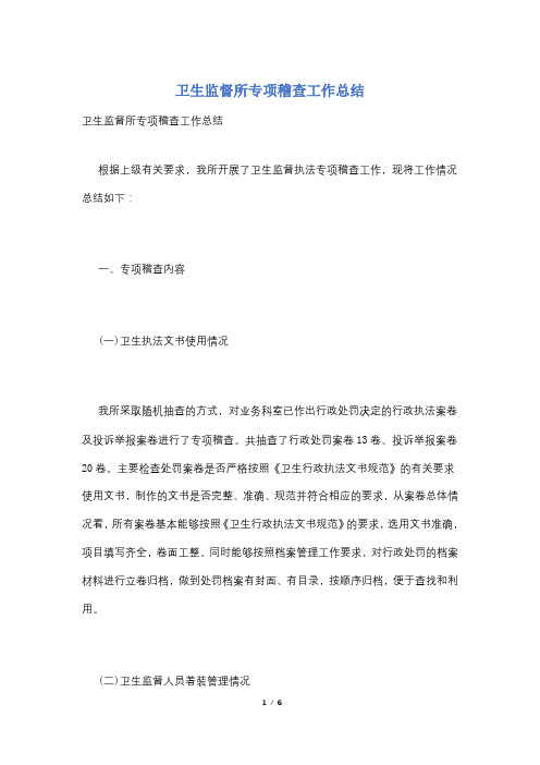 卫生监督所专项稽查工作总结