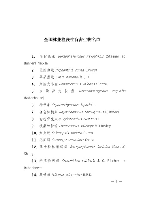 全国林业检疫性有害生物名单