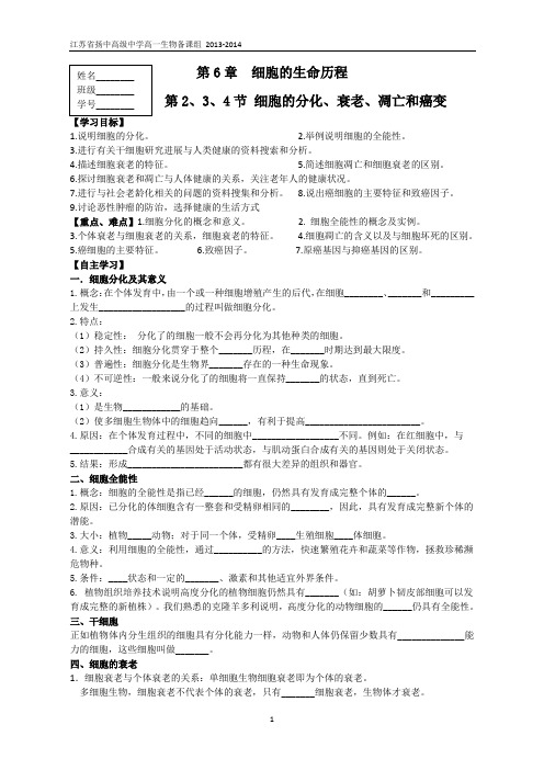 6.2、3、4细胞的分化衰老凋亡癌变学案