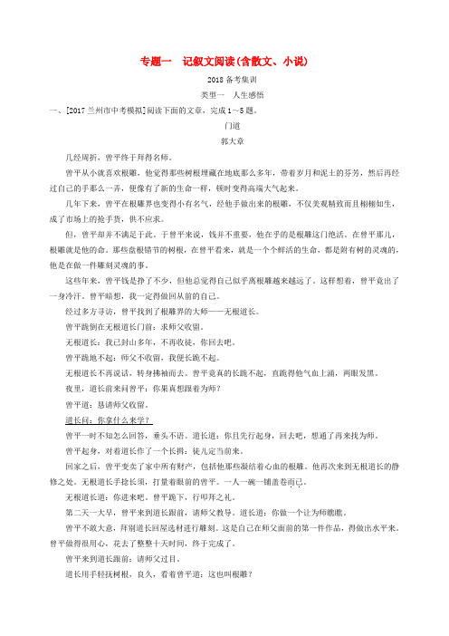 (甘肃专版)中考语文第二部分专题一记叙文阅读(含小说、散文)复习练习(含答案)