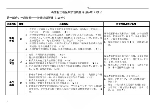 山东省三级医院护理评价标准