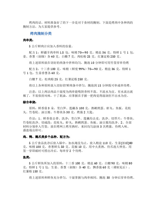 烤肉中各种肉的腌制方法