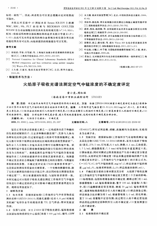 火焰原子吸收光谱法测定空气中锰浓度的不确定度评定
