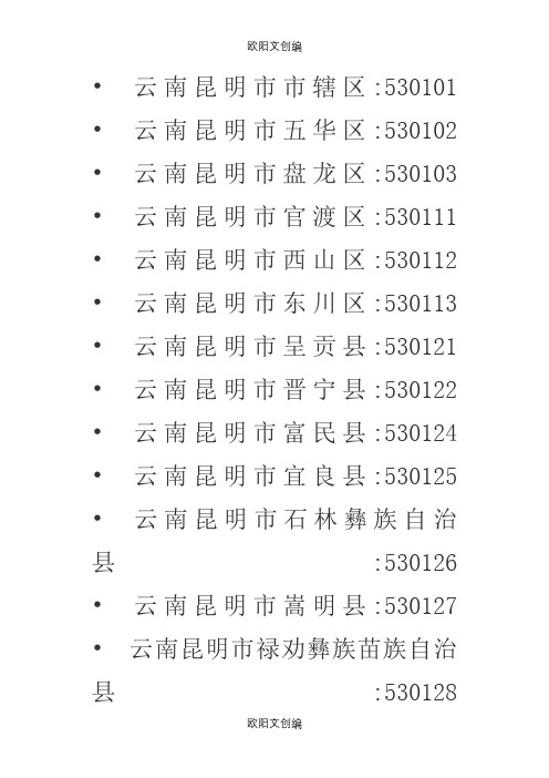云南省地区代码之欧阳文创编
