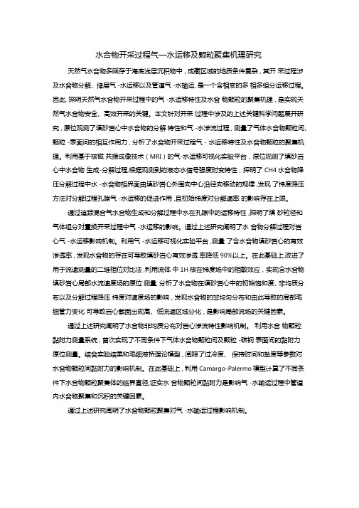 水合物开采过程气—水运移及颗粒聚集机理研究