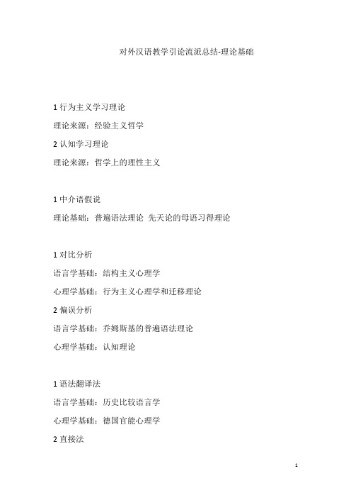 对外汉语教学引论流派总结-理论