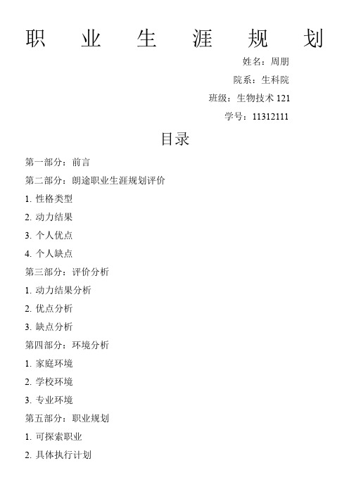 职业生涯规划 周朋