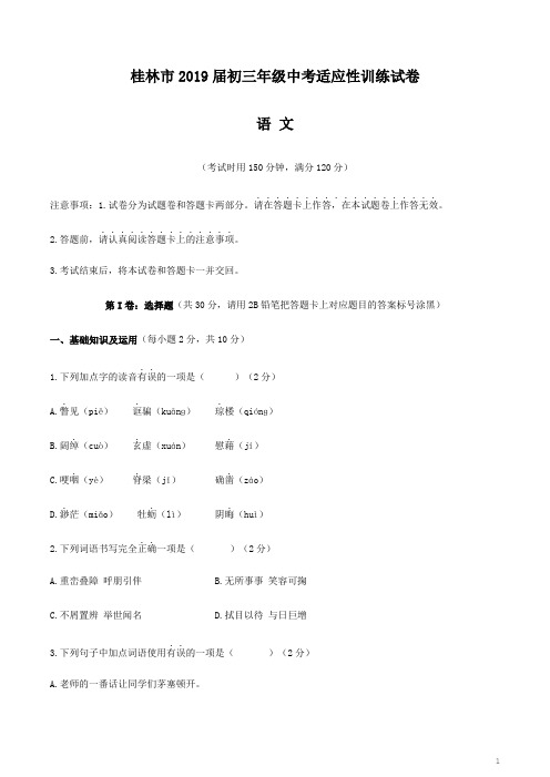 广西省桂林市2019届九年级中考适应性训练(5月)语文试题