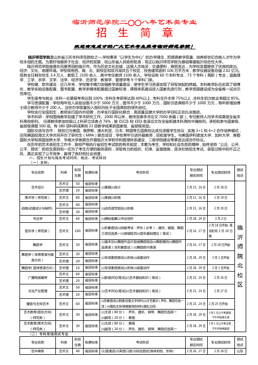 临沂师范学院二○○八年艺术类专业