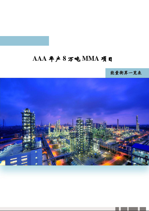 化工MMA项目 能量衡算一览表
