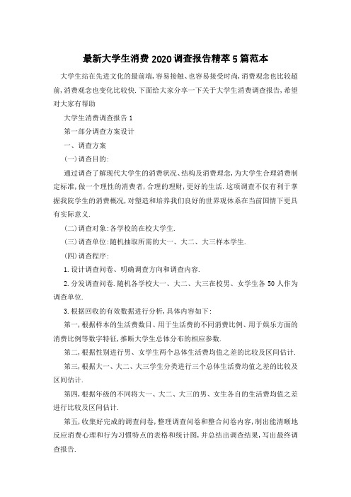 最新大学生消费2020调查报告精萃5篇范本