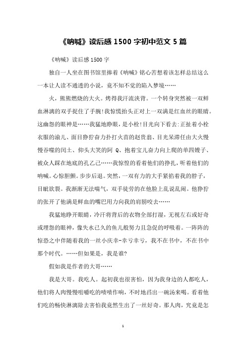 《呐喊》读后感1500字初中范文5篇