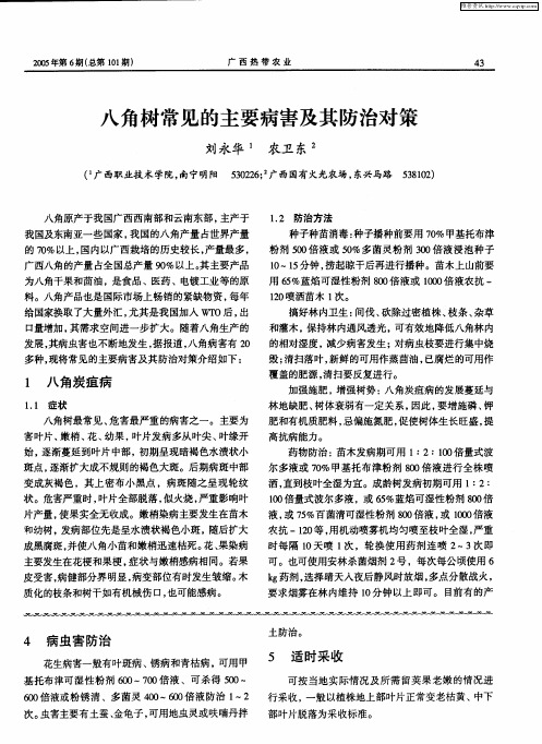 八角树常见的主要病害及其防治对策