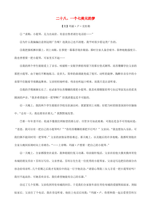 中考语文 阅读理解训练28 一个七美元的梦