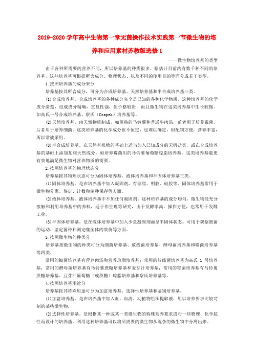 2019-2020学年高中生物第一章无茵操作技术实践第一节微生物的培养和应用素材苏教版选修1.doc
