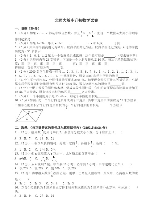 (北师大版)小升初数学测试卷