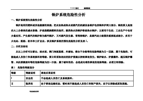 锅炉系统预先危险性分析范文