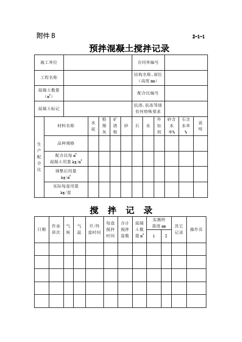 预拌混凝土技术管理规定应用表格