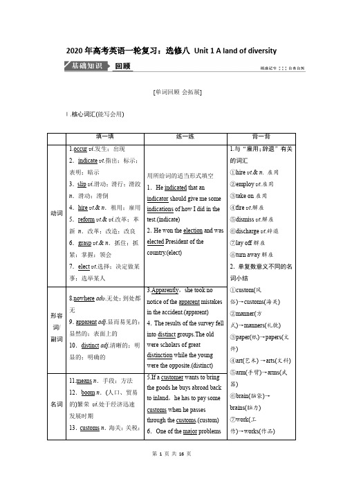2020年高考英语一轮复习：选修八 Unit 1 A land of diversity