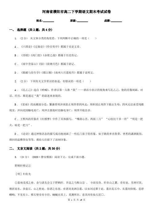 河南省濮阳市高二下学期语文期末考试试卷