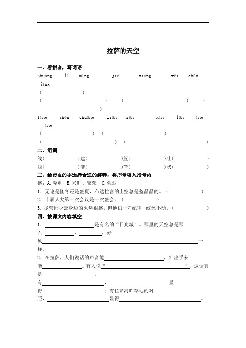 三年级语文-拉萨的天空练习题 最新