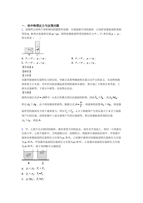 中考物理《压力与压强问题》专项训练附答案解析