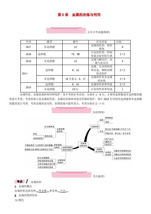 遵义专版2018中考化学总复习第1编教材知识梳理第5章金属的冶炼与利用精练练习