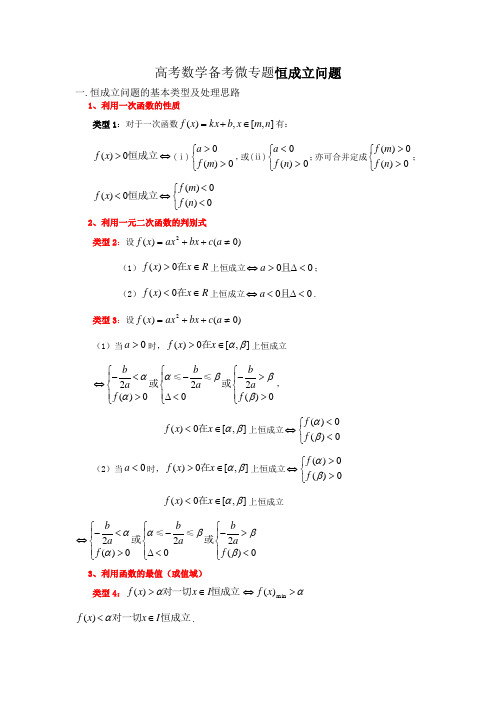 高考数学备考微专题(一)恒成立问题