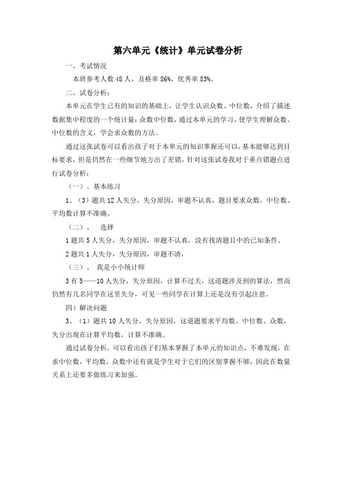 小六第六单元统计试卷分析