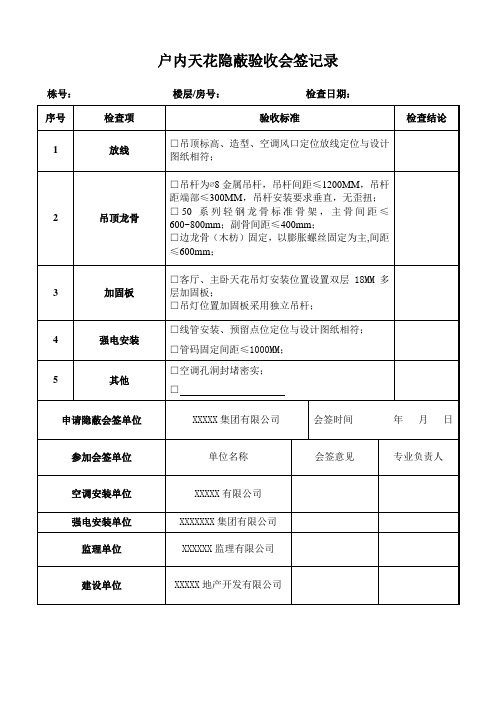 户内天花隐蔽验收记录表