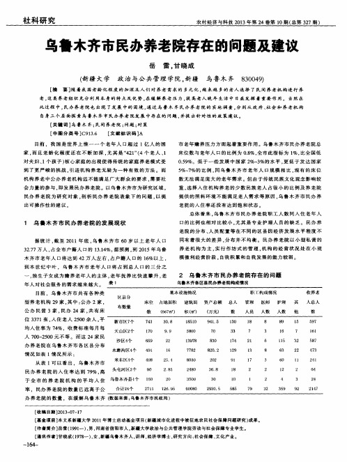 乌鲁木齐市民办养老院存在的问题及建议