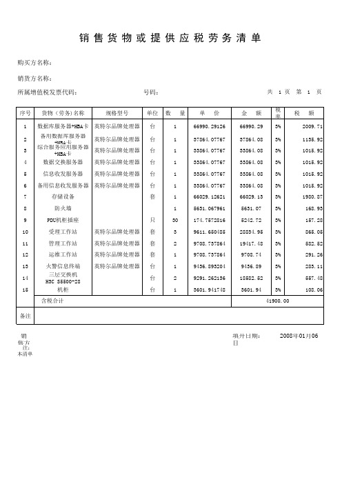 增值税销售货物或者提供应税劳务清单(标准模板)