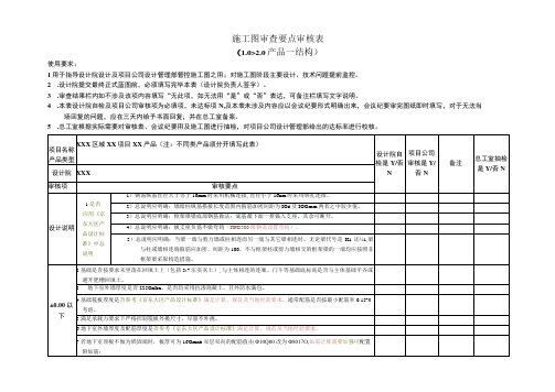 结构专业住宅产品施工图审查要点审核表