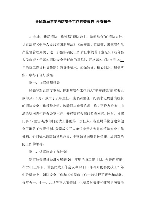县民政局年度消防安全工作自查报告_检查报告.doc