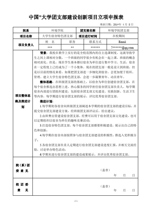 团支部建设创新项目立项申报表