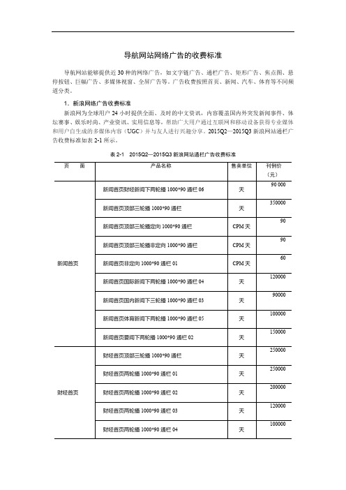 导航网站网络广告的收费标准