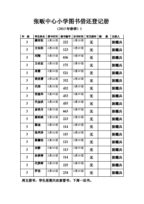 2013春图书借还登记册