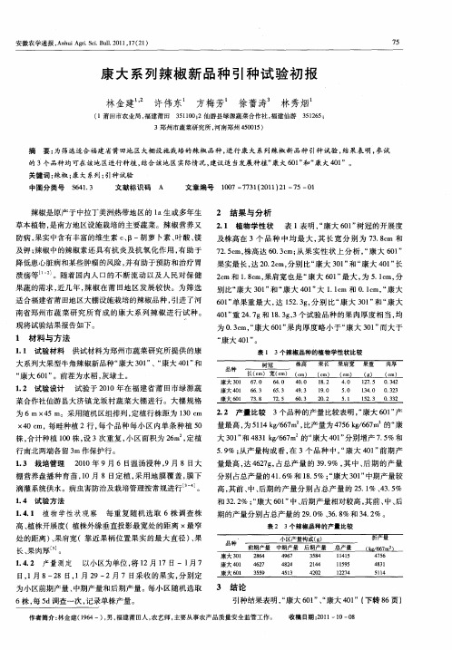 康大系列辣椒新品种引种试验初报