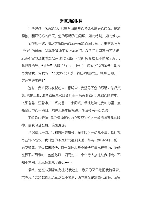 初二作文：那特别的眼神作文800字