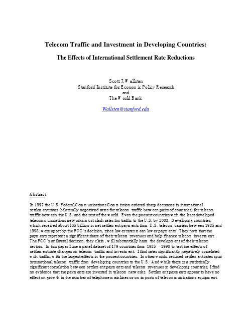 Abstract Telecom Traffic and Investment in Developing Countries The Effects of Internationa