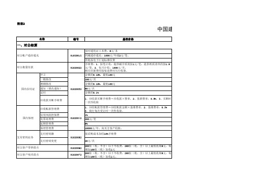 中国建设银行服务价格表