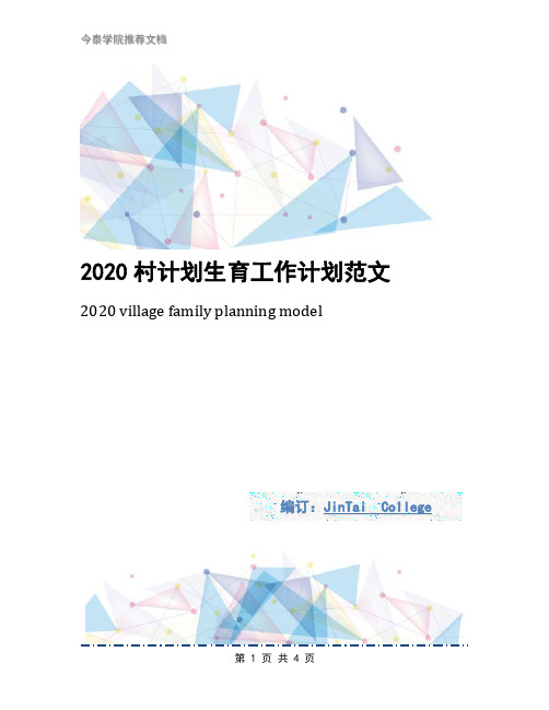 2020村计划生育工作计划范文