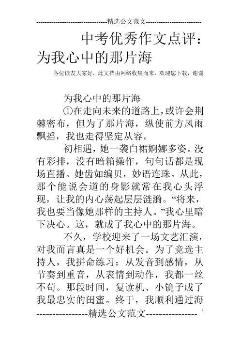 中考优秀作文点评：为我心中的那片海