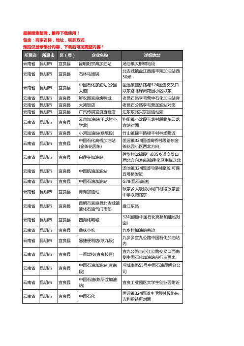 新版云南省昆明市宜良县加油站服务企业公司商家户名录单联系方式地址大全58家